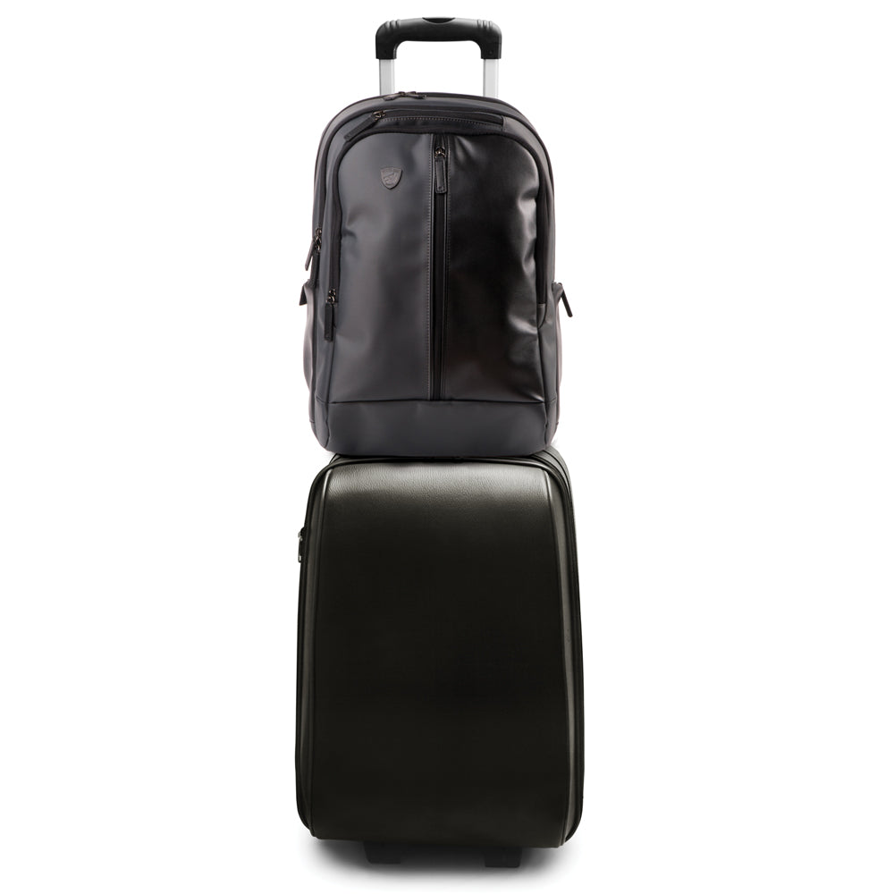 Proshield Pro Bulletproof backpack sliding on top of luggage handle for traveling.
