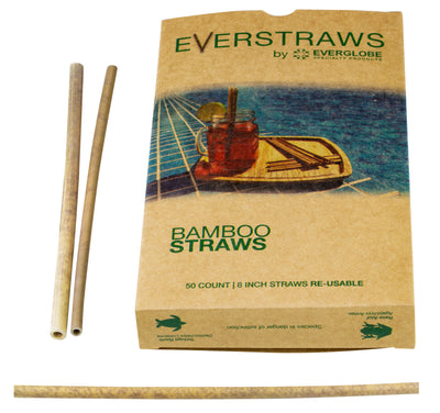 Everglobe organic bamboo straws 50 & 100 pack handcrafted & biodegradable 5 and 8 inch | Reusable drinking straws - Everglobe Corporation
