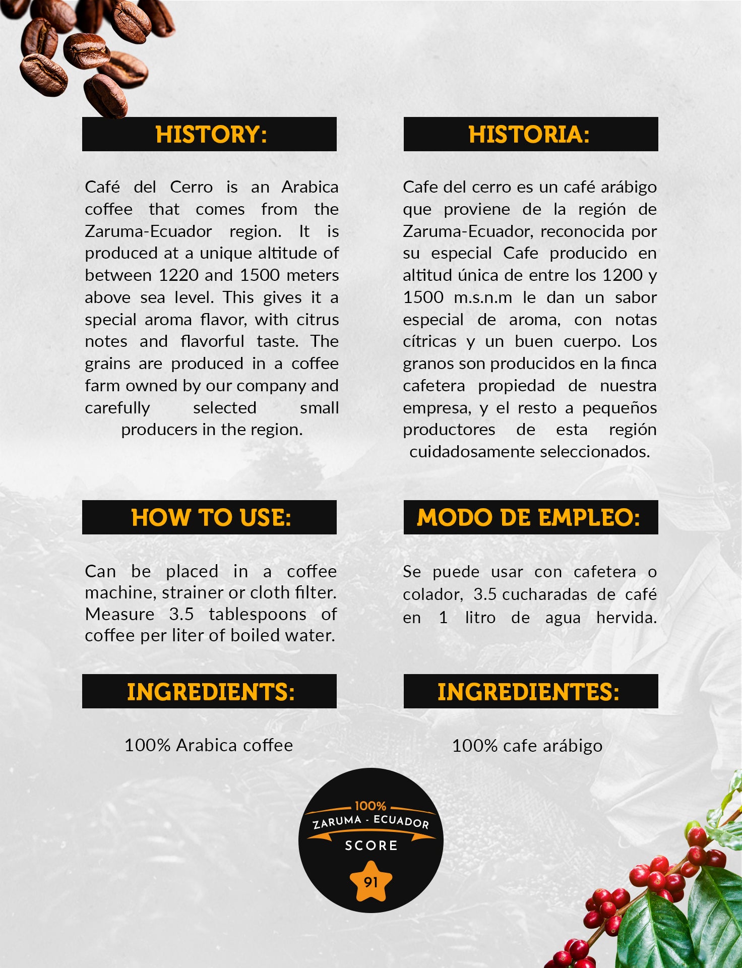 Café Ecuador Espresso Roast (Mano) Especialidad Cultivado en Montaña de  Origen Único Comercio Directo Café en Grano Integral Lavado Arábica 
