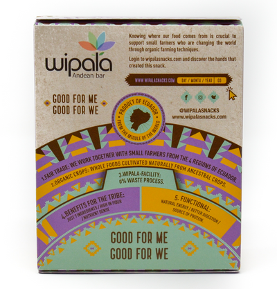 Wipala Raw Cacao (Dark Chocolate) Flavored Andean Bar | Display Box of 12 bars - Everglobe Corporation